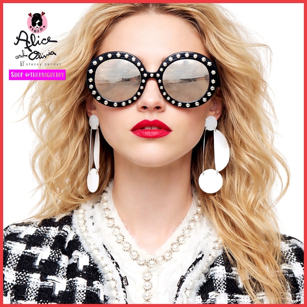 Alice + Olivia Swarovski Pearl Embellished Round Sunglasses